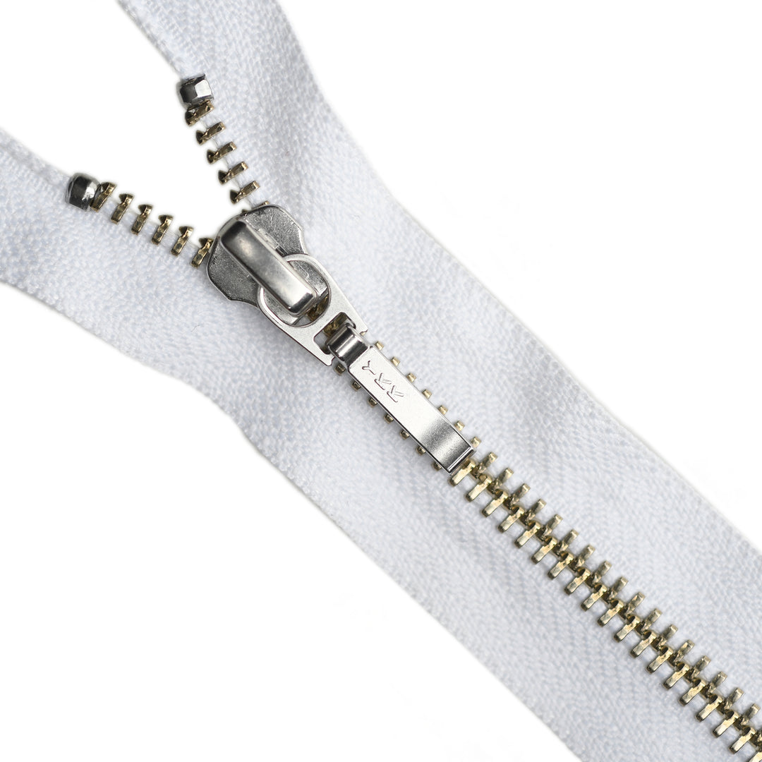 YKK METAL OPEN-END ZIP NO.5 NICKEL BOARD-PULL COL 501 WHITE