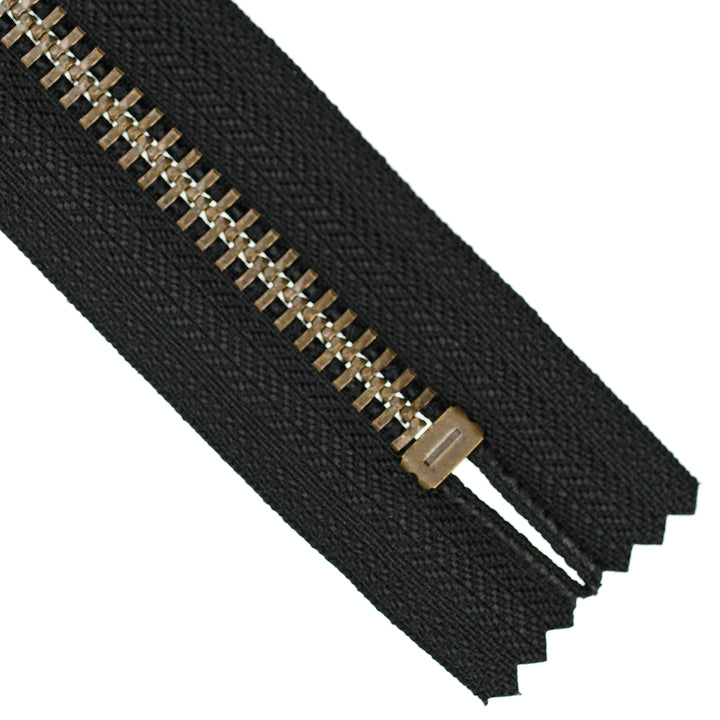 YKK METAL CLOSED-END ZIP NO.10 ANTIQUE GOLD COL 580 BLACK