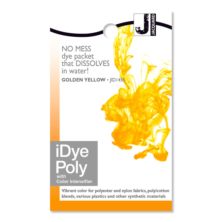 iDye Poly dye packet for fabric yellow on a white background