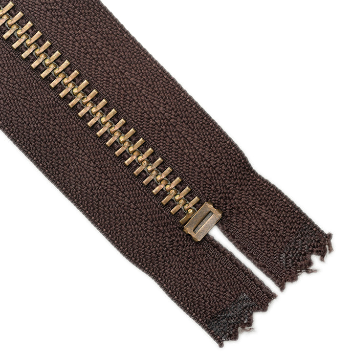 YKK METAL CLOSED-END ZIP NO.10 ANTIQUE GOLD WIRE PULL COL 570 BROWN