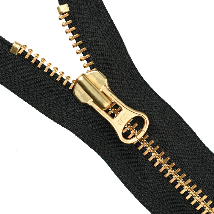 YKK METAL OPEN-END ZIP NO.8 GOLD SHORT-PULL COL 580 BLACK