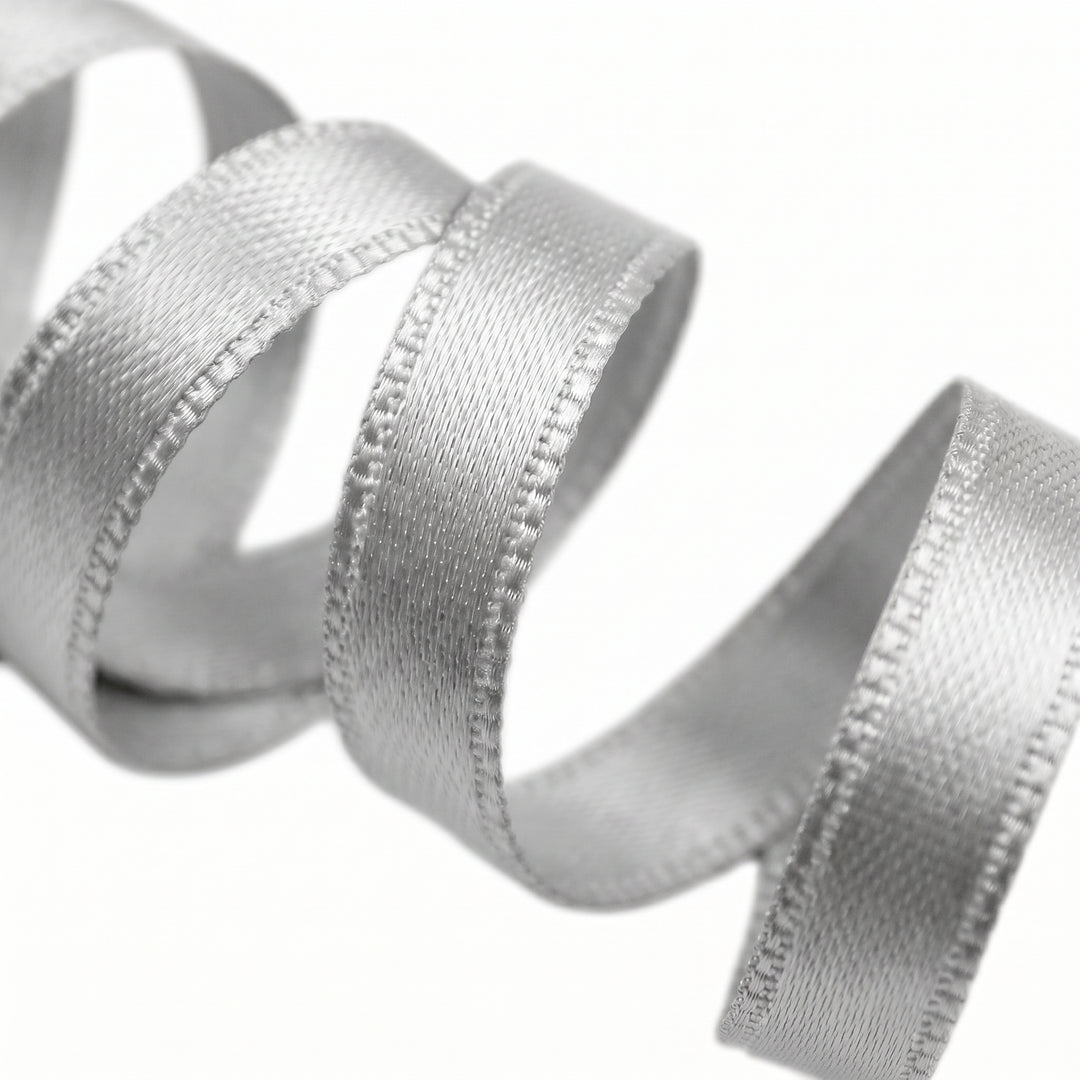 6MM FRENCH DOUBLE-SIDED SATIN RIBBON 25M ROLL SILVER