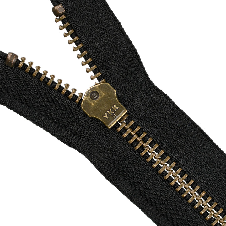 YKK METAL OPEN-END TWO-WAY ZIP NO.5 ANTIQUE GOLD COL 580 BLACK