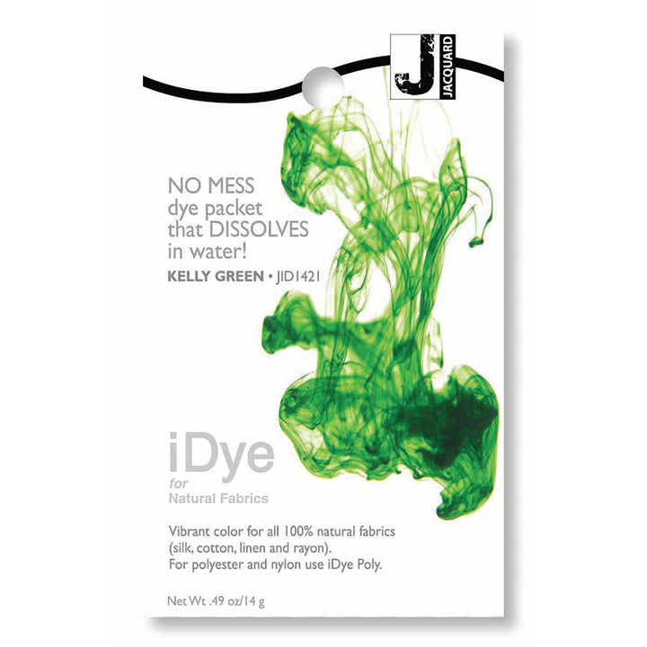 iDye fabric dye packet for Kelly Green on a white background