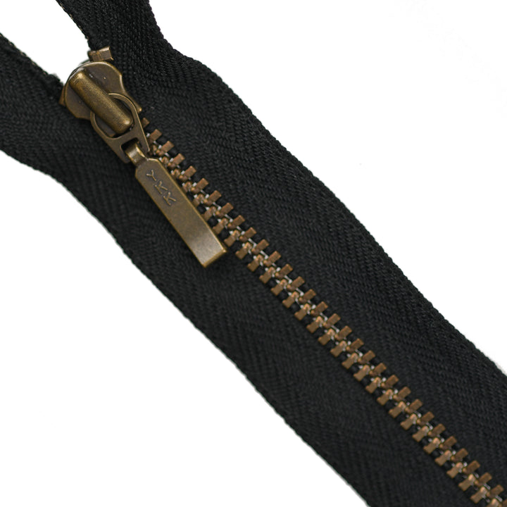 YKK METAL CLOSED-END ZIP NO.3 ANTIQUE GOLD BOARD-PULL COL 580 BLACK
