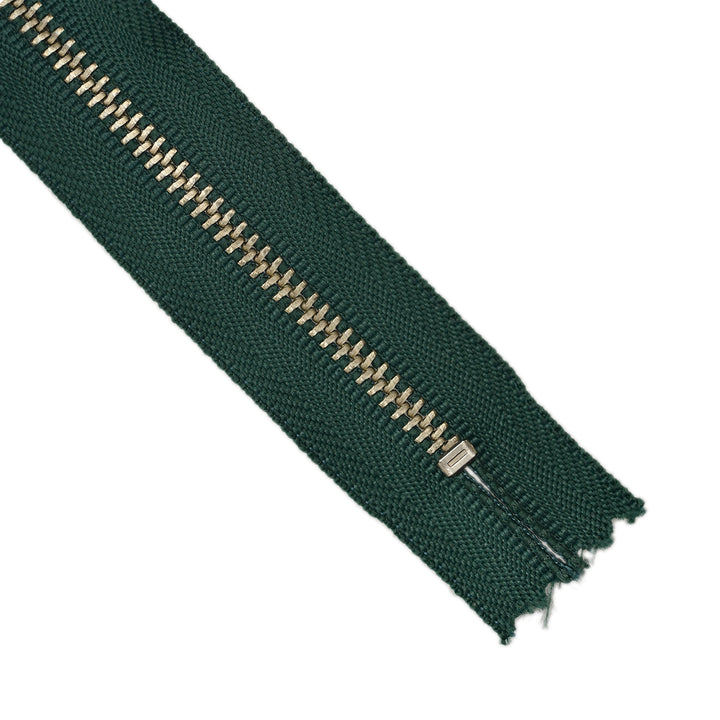 YKK NO.3 METAL CLOSED END ZIPPER NICKEL COL 530 BOTTLE GREEN