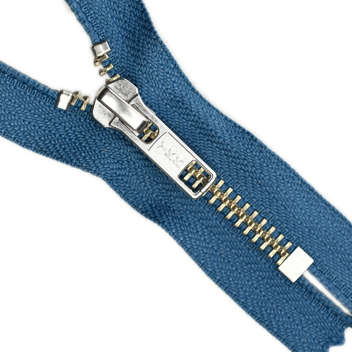 YKK Metal Zipper on White Background