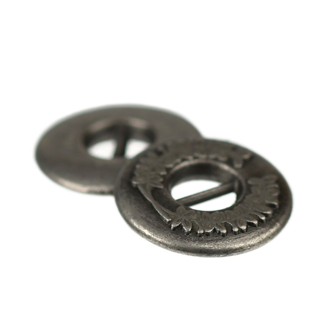 METAL BUTTON WITH FLORAL DECORATION ANTIQUE PEWTER