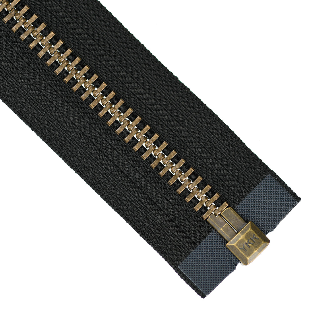 YKK METAL OPEN-END ZIP NO.10 ANTIQUE GOLD COL 580 BLACK