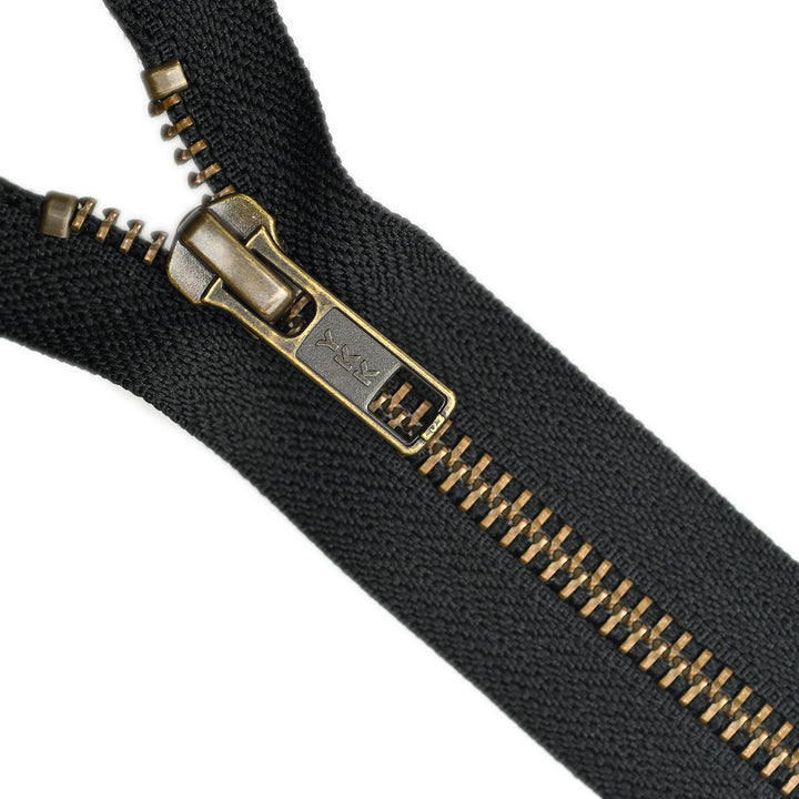 YKK METAL CLOSED-END ZIP NO.5 ANTIQUE GOLD COL 580 BLACK