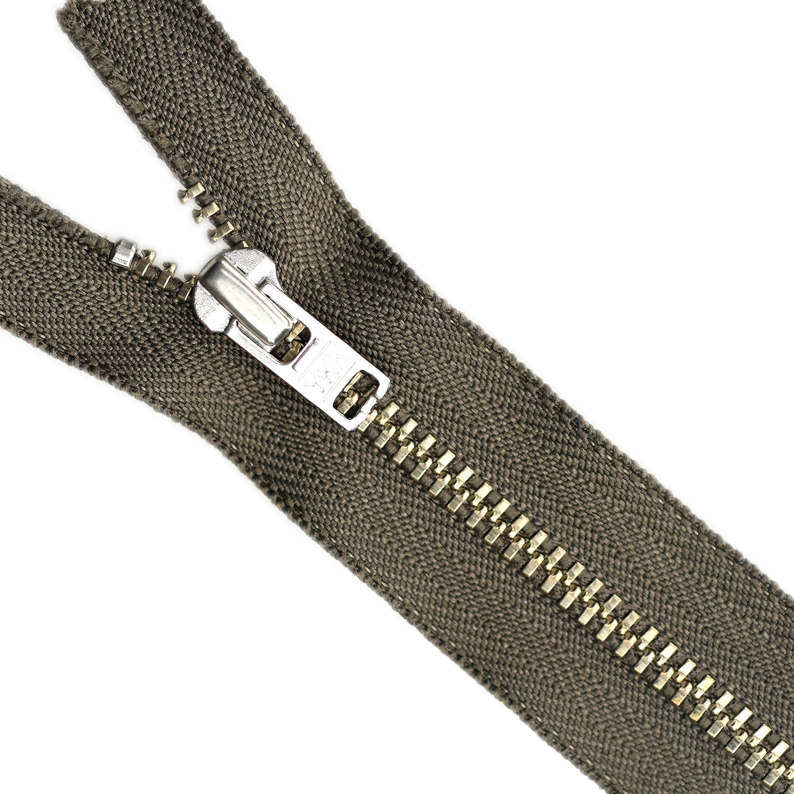 YKK metal zipper on white background