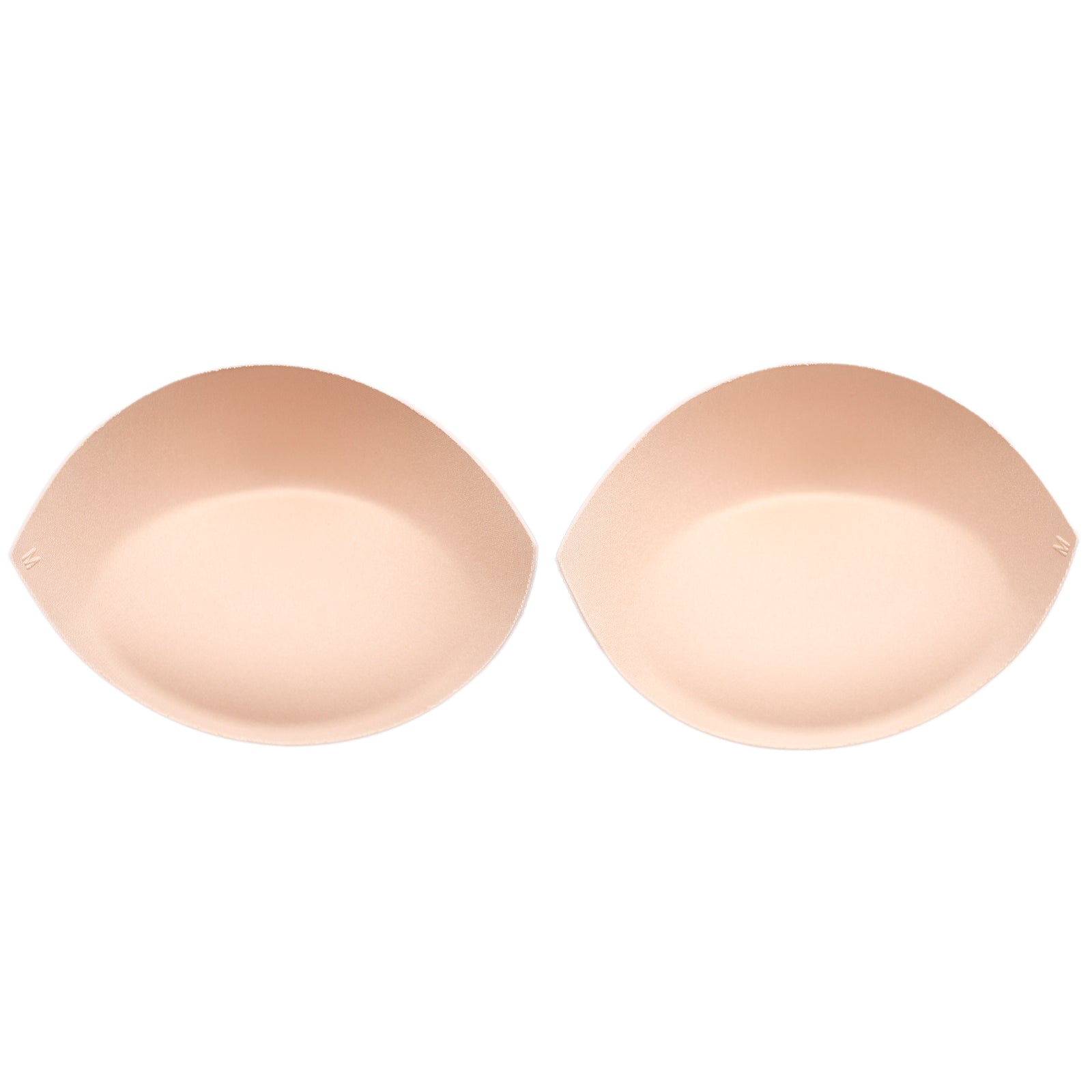 push-up bra cups in neutral or nude tone on white background showing booster pads