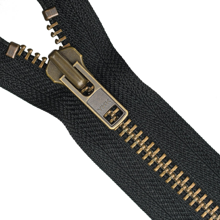 YKK METAL OPEN-END ZIP NO.8 ANTIQUE GOLD COL 580 BLACK