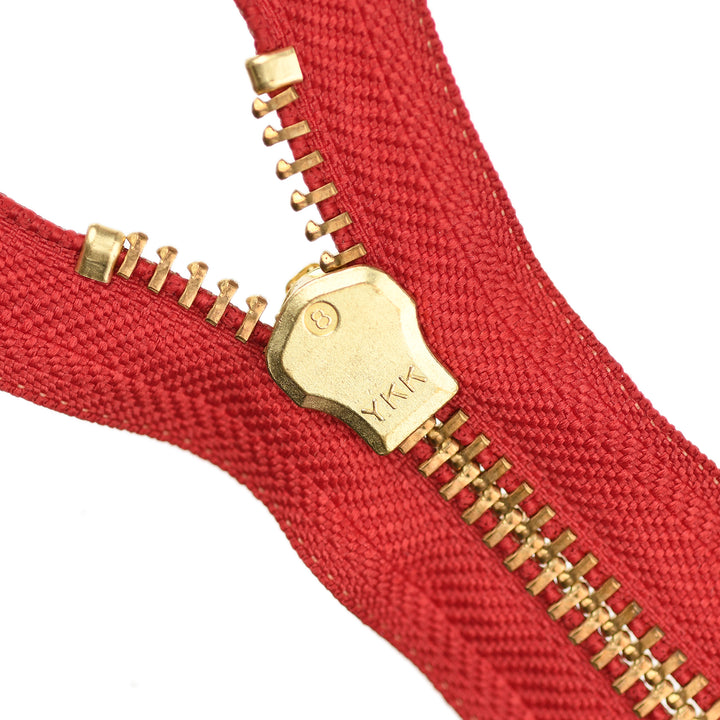 YKK METAL OPEN-END ZIP NO.8 GOLD SHORT-PULL COL 519 RED