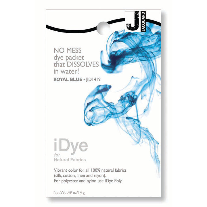 iDye fabric blue dye packet for natural fabrics on a white background