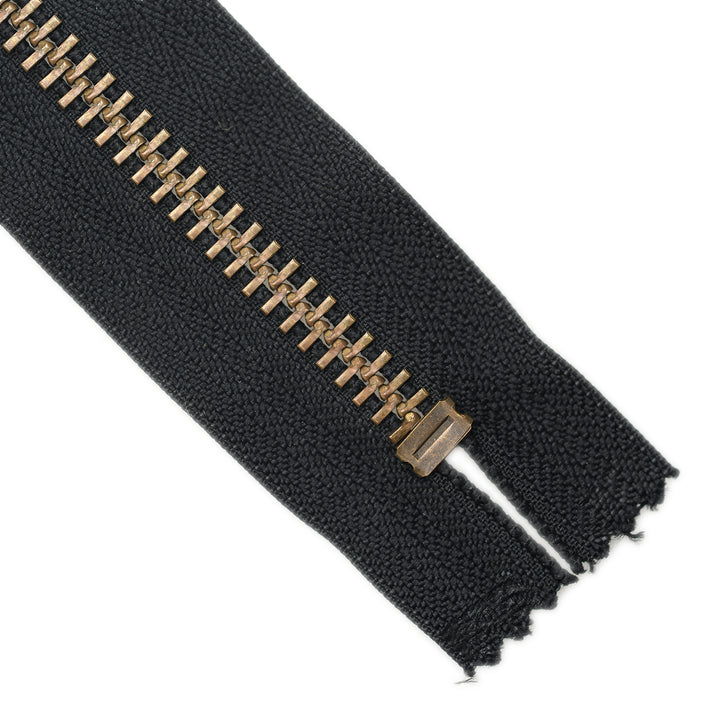 YKK METAL CLOSED-END ZIP NO.10 ANTIQUE GOLD WIRE PULL COL 580 BLACK