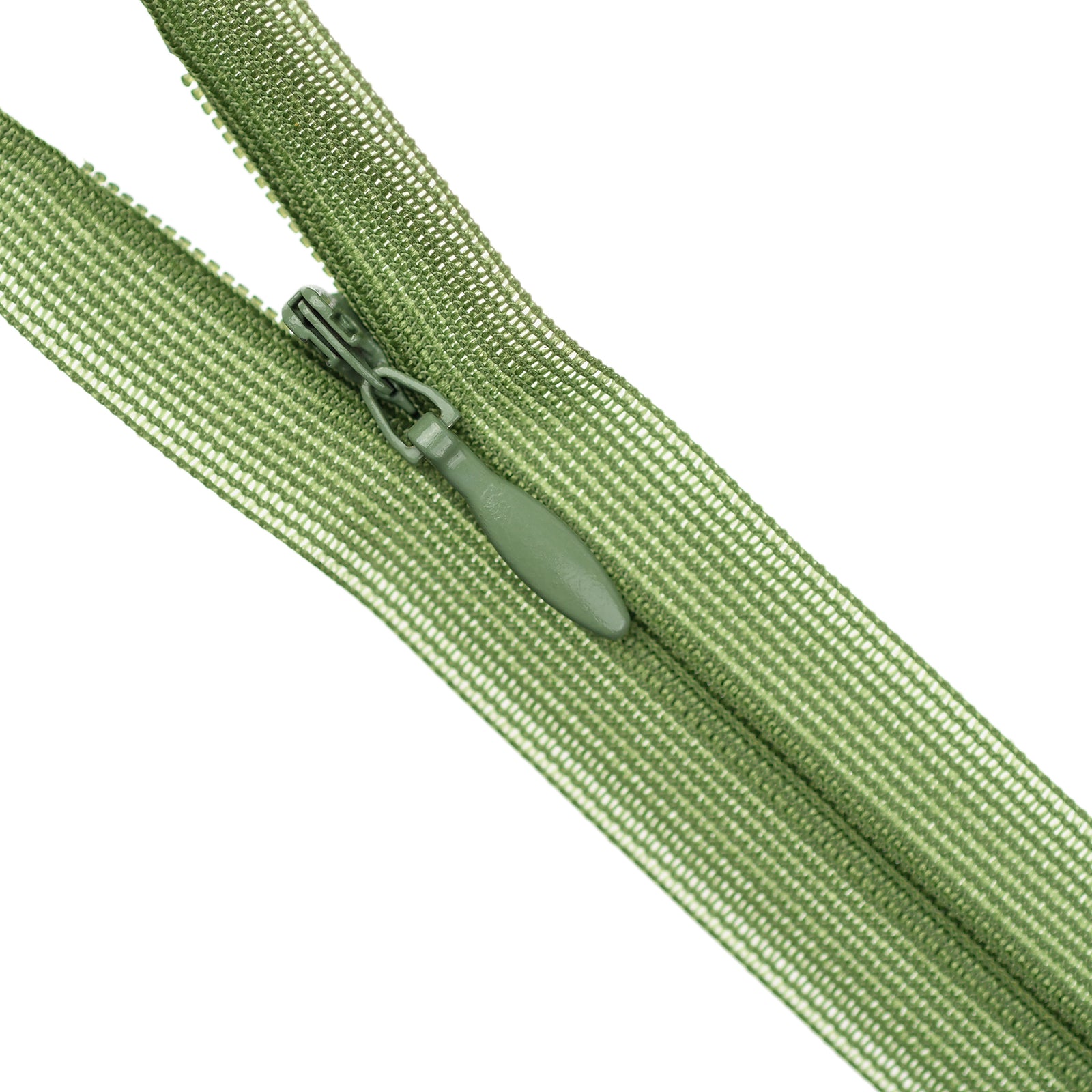 Green zipper on a white background