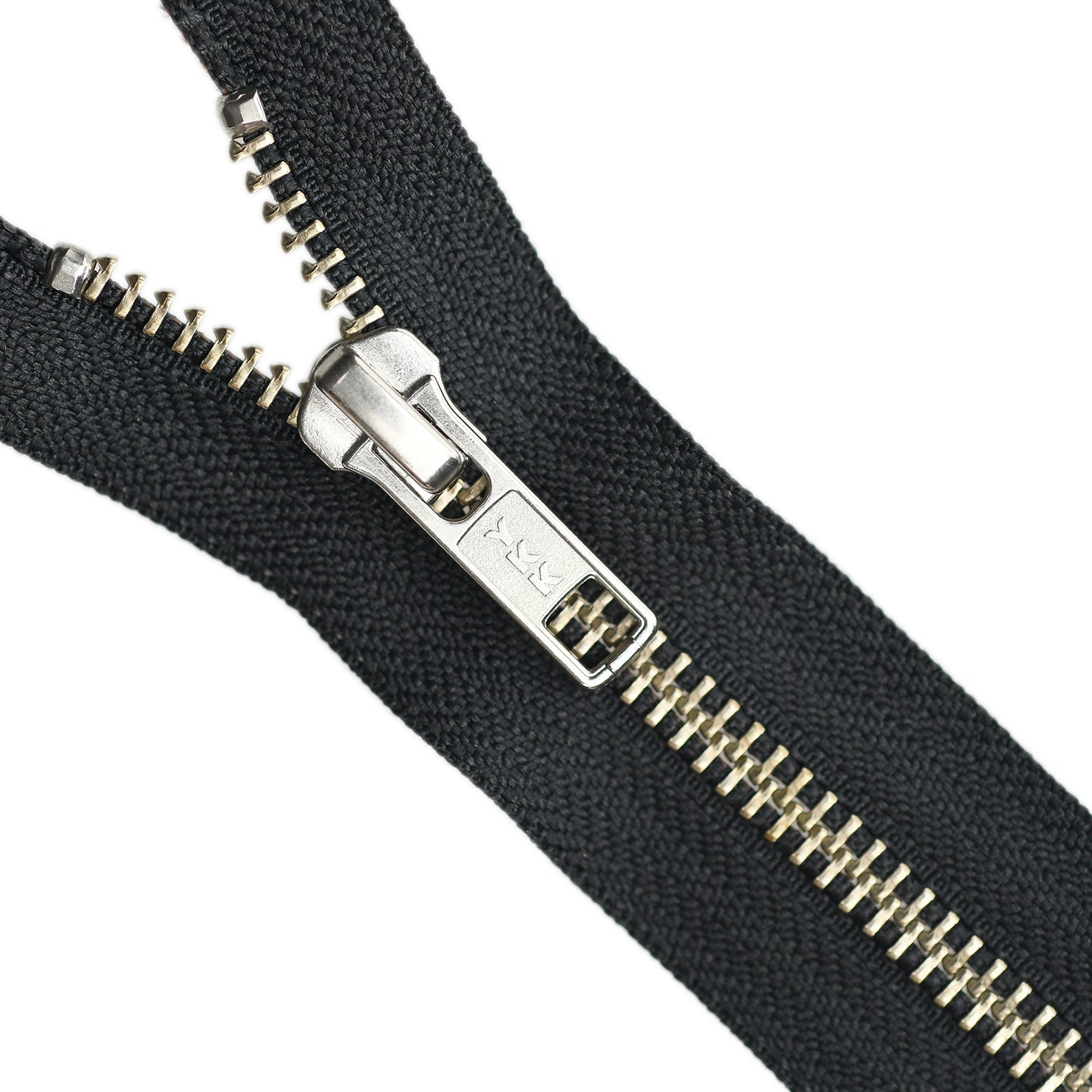 YKK Metal Zipper on White Background