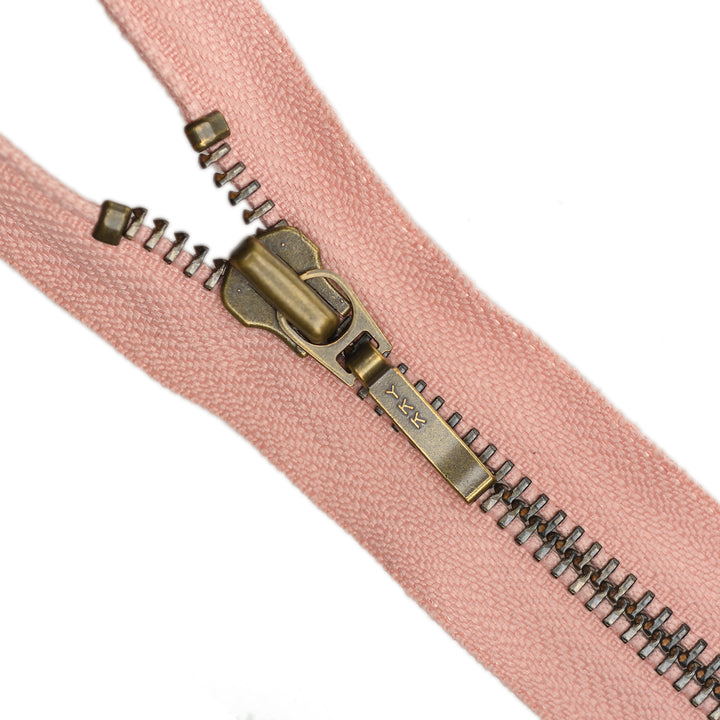 YKK METAL CLOSED-END ZIP NO.5 ANTIQUE GOLD BOARD-PULL COL 806 PEACH BLOSSOM