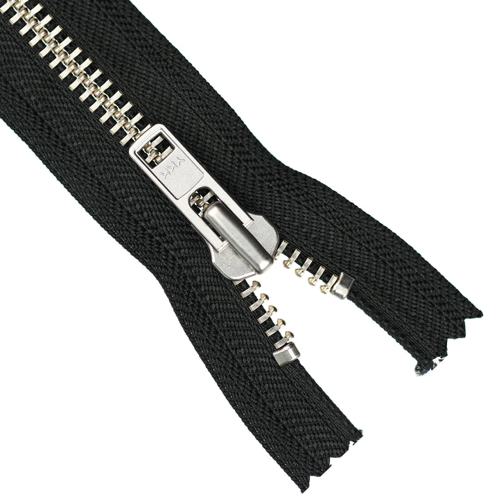 YKK METAL CLOSED-END TWO-WAY ZIP NO.8 NICKEL COL 580 BLACK
