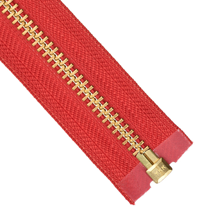YKK METAL OPEN-END ZIP NO.8 GOLD SHORT-PULL COL 519 RED