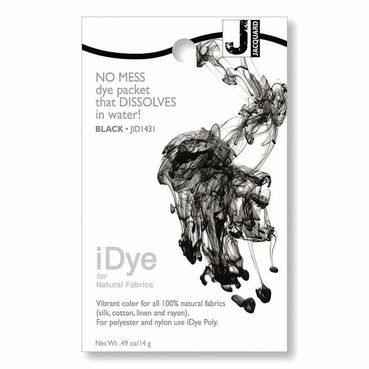iDye fabric dye packet for black color on a white background