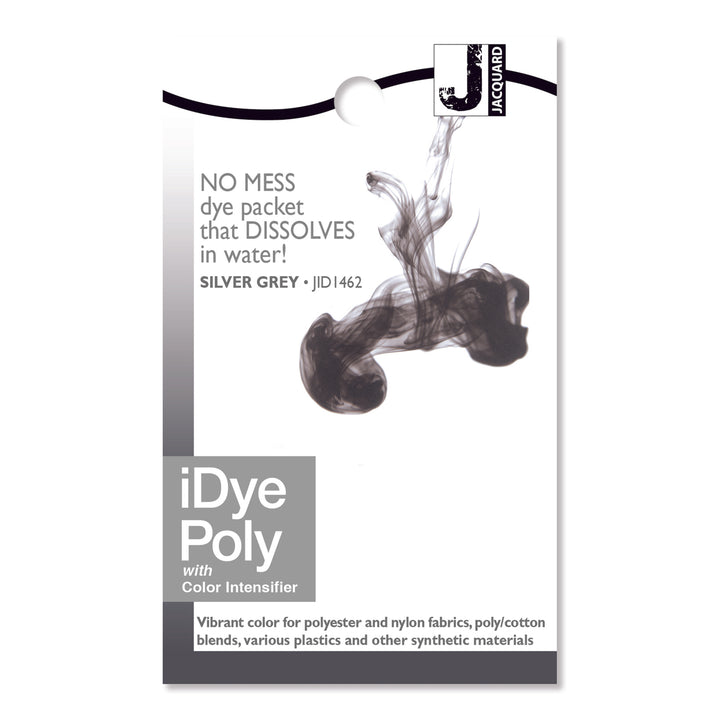 iDye Poly silver grey dye packet for fabric and synthetic materials on a white background