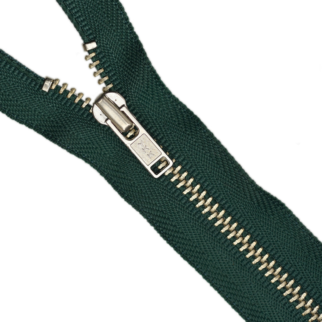 YKK NO.3 METAL CLOSED END ZIPPER NICKEL COL 530 BOTTLE GREEN