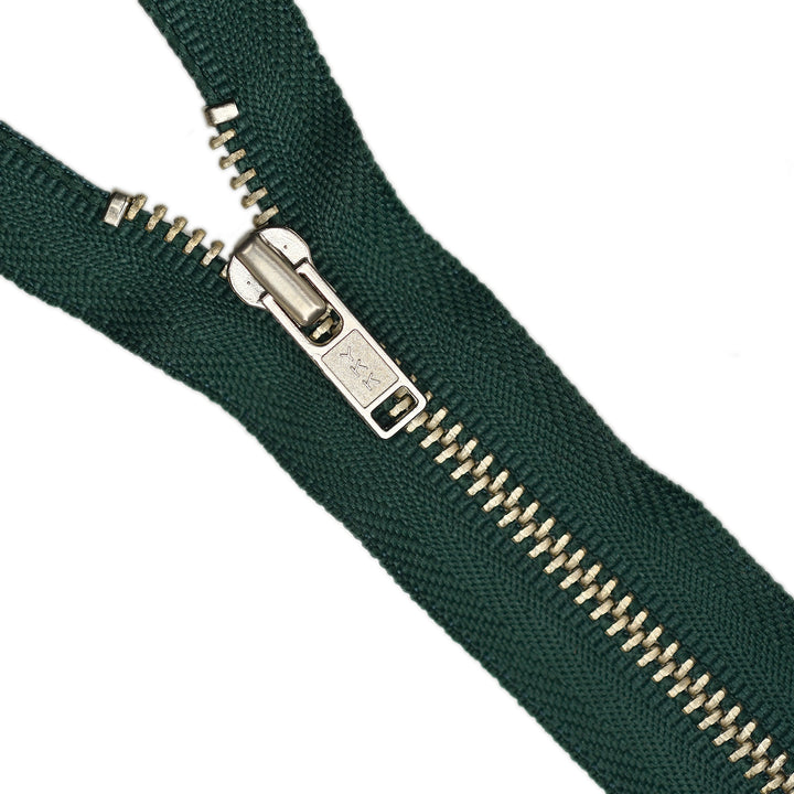 YKK NO.3 METAL CLOSED END ZIPPER NICKEL COL 530 BOTTLE GREEN