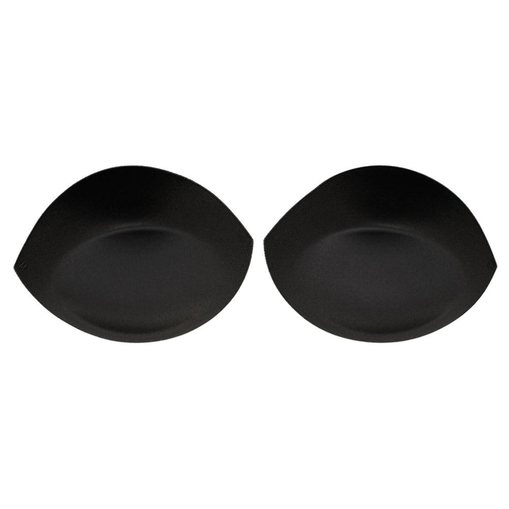 pair of black bra cups on white background showing booster pads