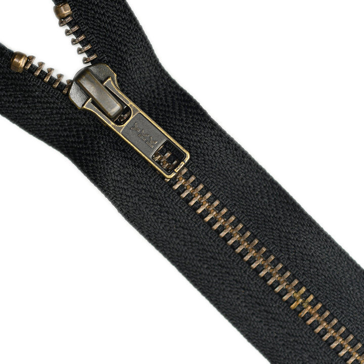 YKK METAL OPEN-END ZIP NO.5 ANTIQUE GOLD COL 580 BLACK