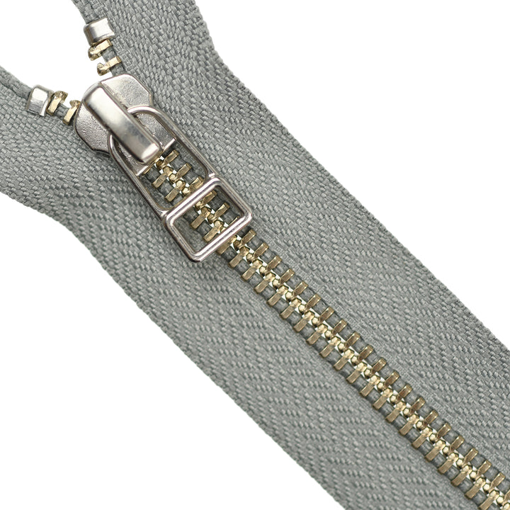 YKK METAL CLOSED-END ZIP NO.5 NICKEL WIRE-PULL COL 577 FOG GREY