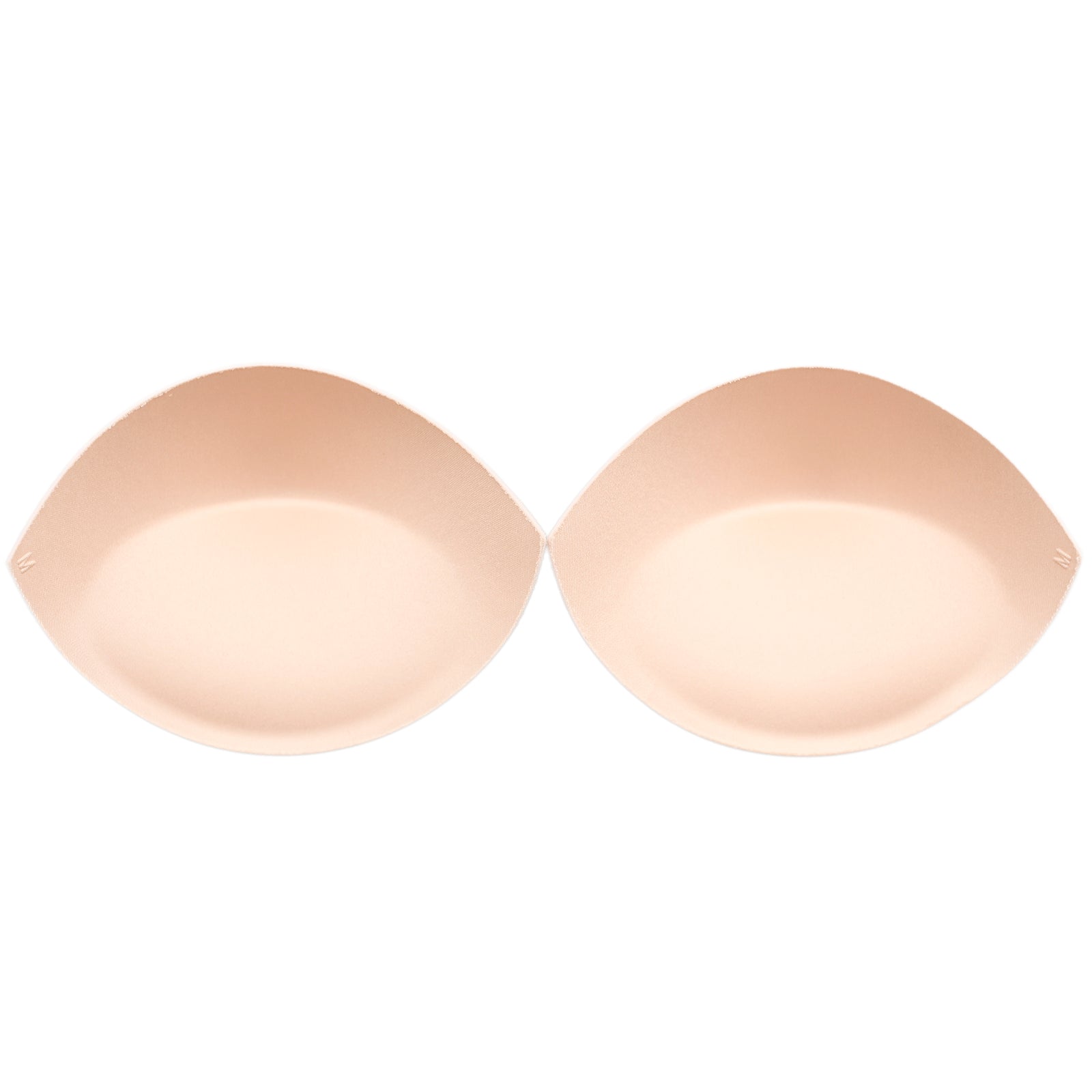 pair of push-up nude-tone or neutral bra cups on white background showing booster pads
