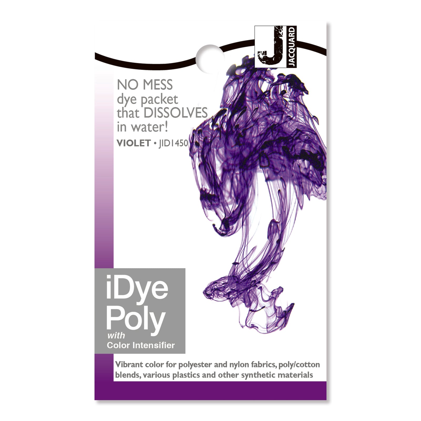 iDye Poly dye packet for fabric with blue ink design on a white background