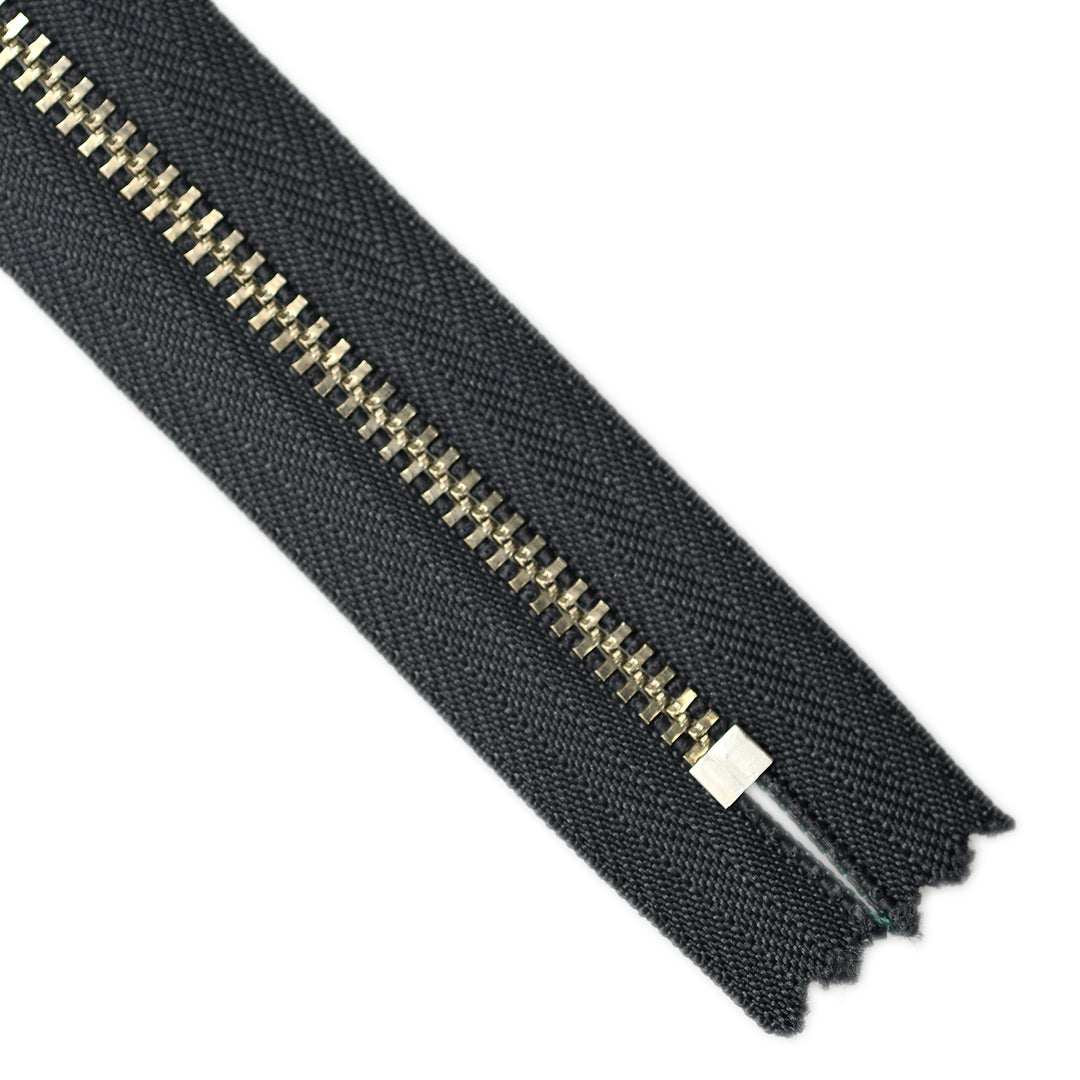 YKK metal zipper on white background