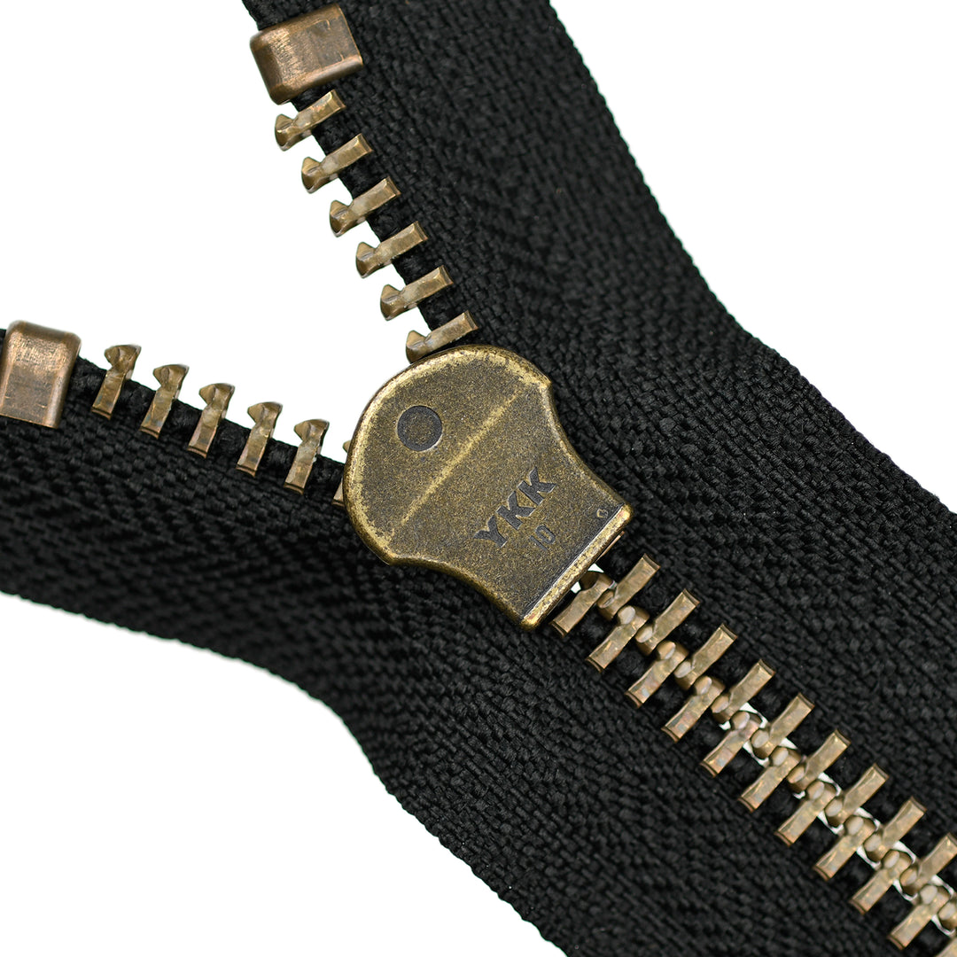 YKK METAL OPEN-END ZIP NO.10 ANTIQUE GOLD COL 580 BLACK