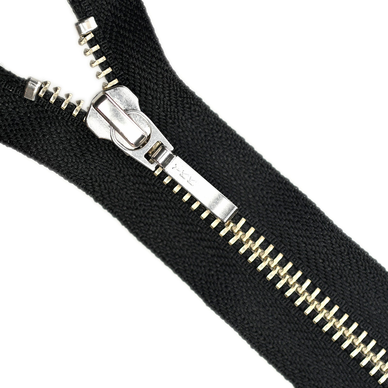 YKK Metal Zipper on White Background