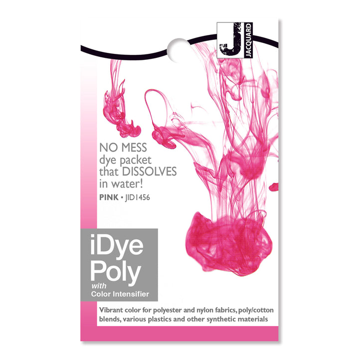 iDye Poly dye packet for fabric with pink ink on a white background