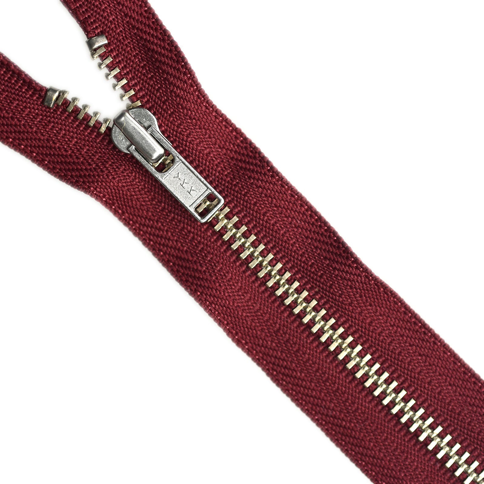 YKK metal zipper on white background