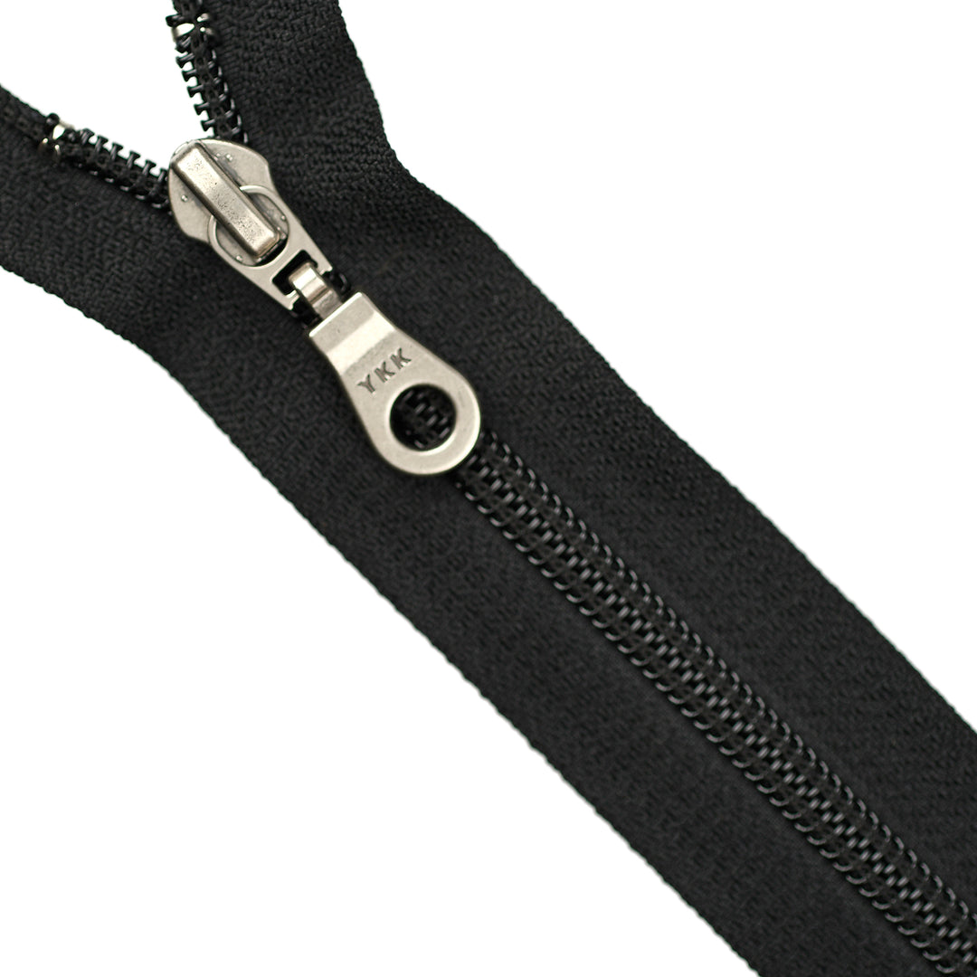 YKK NYLON OPEN-END NO.5 ZIP WITH ANTIQUE SLIDER COL 580 BLACK