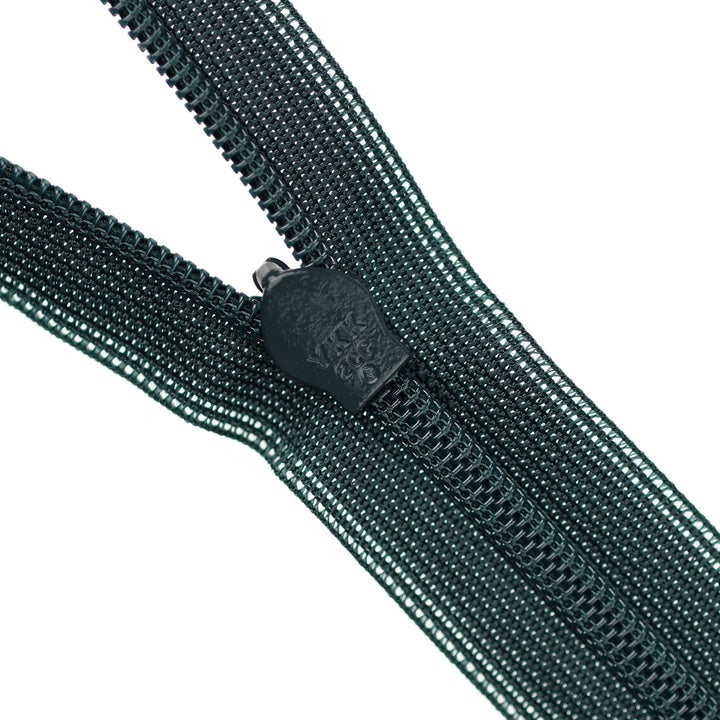 YKK INVISIBLE MESH ZIP COL 017 DARK FOREST GREEN