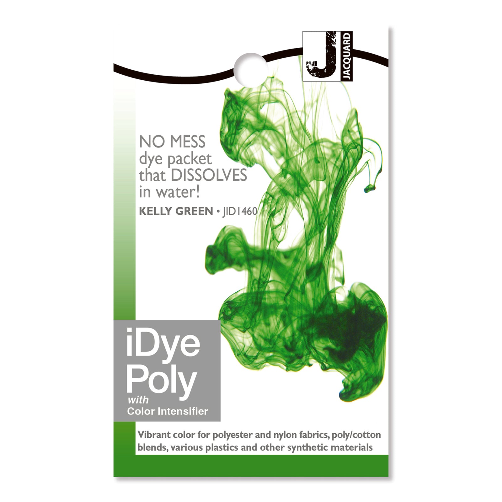 iDye Poly dye packet for fabric with kelly green color swatch on a white background