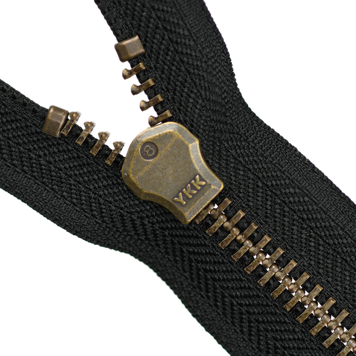 YKK METAL CLOSED-END ZIP NO.8 ANTIQUE GOLD COL 580 BLACK