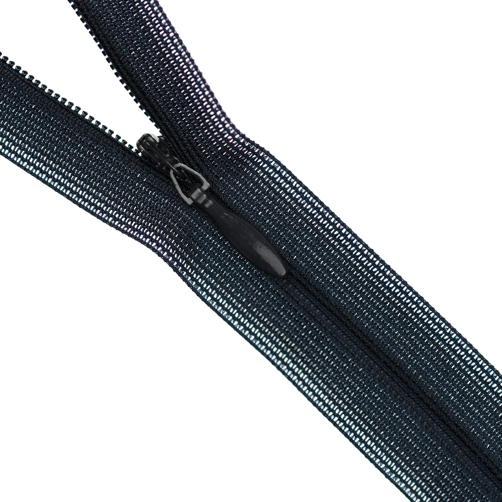 Very dark blue invisible zipper on a white background