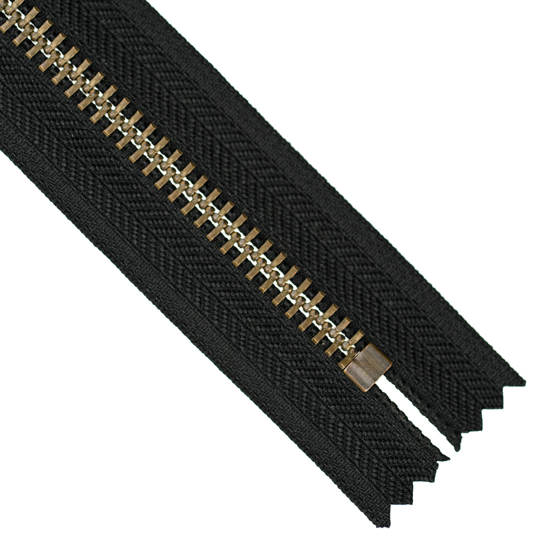 YKK METAL CLOSED-END ZIP NO.8 ANTIQUE GOLD COL 580 BLACK