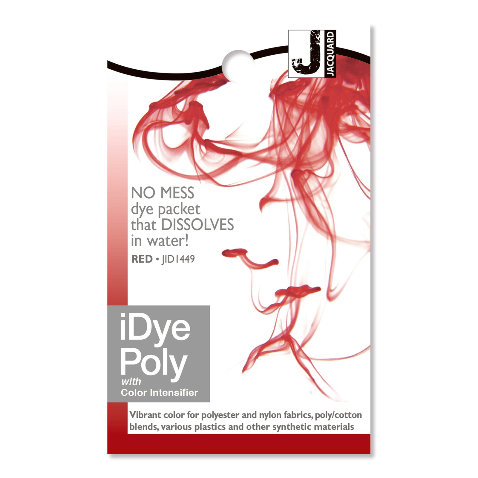 iDye Poly dye packet with red color intensifier on a white background