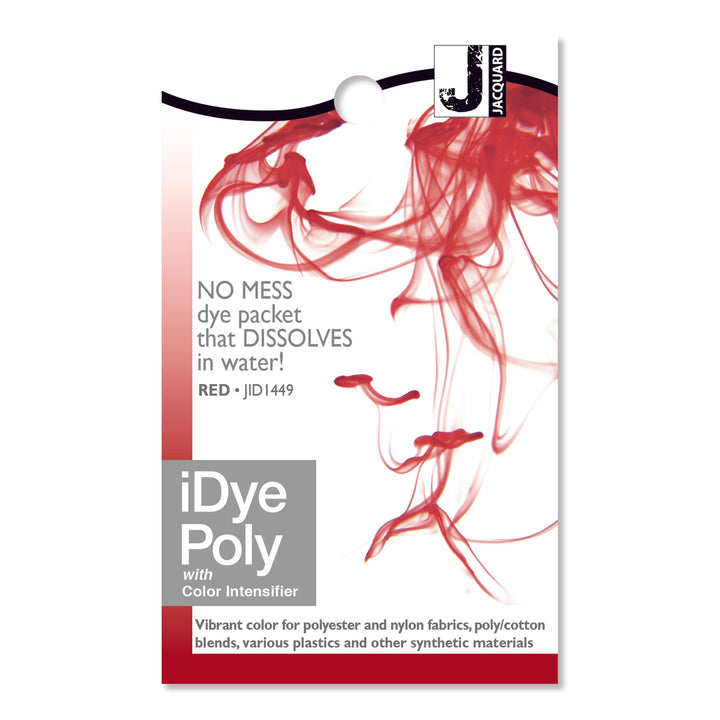 iDye Poly dye packet with red color intensifier on a white background