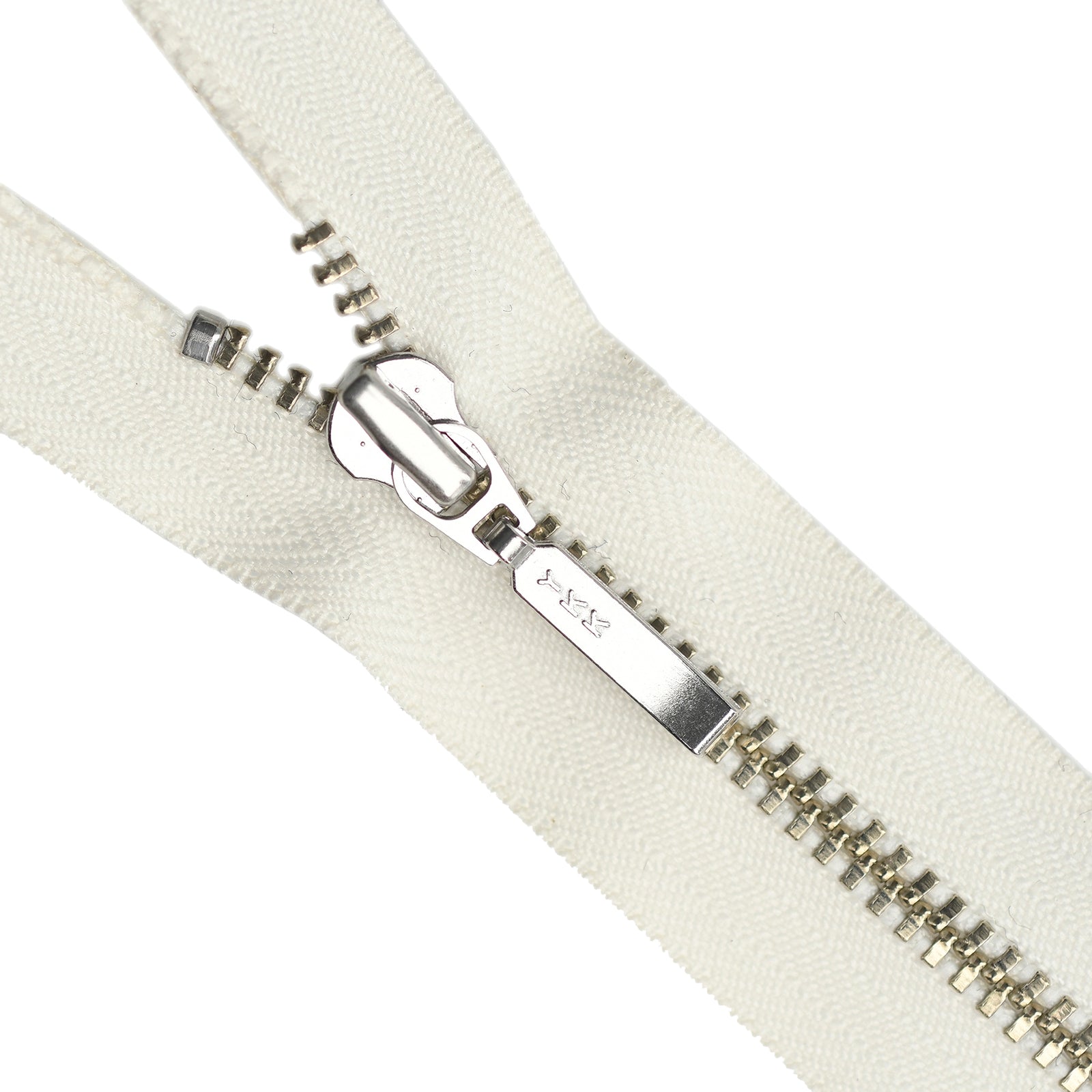 YKK metal zipper on white background