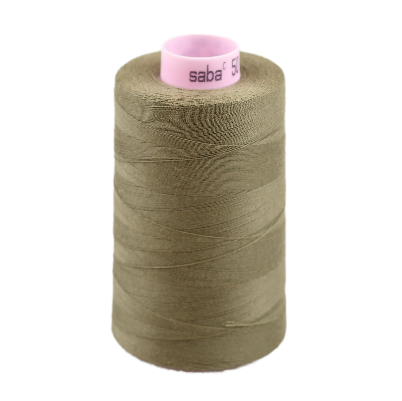 Spool of beige thread on a white background