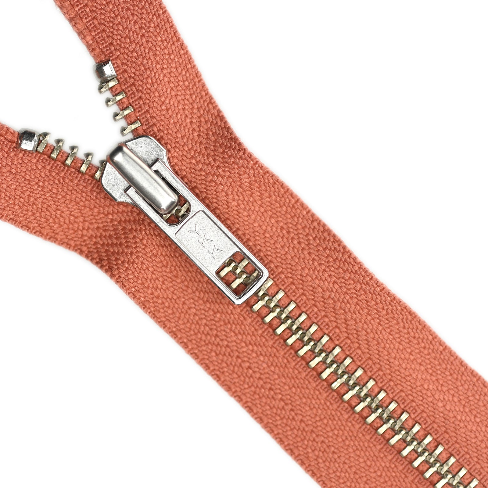 YKK Metal Zipper on White Background